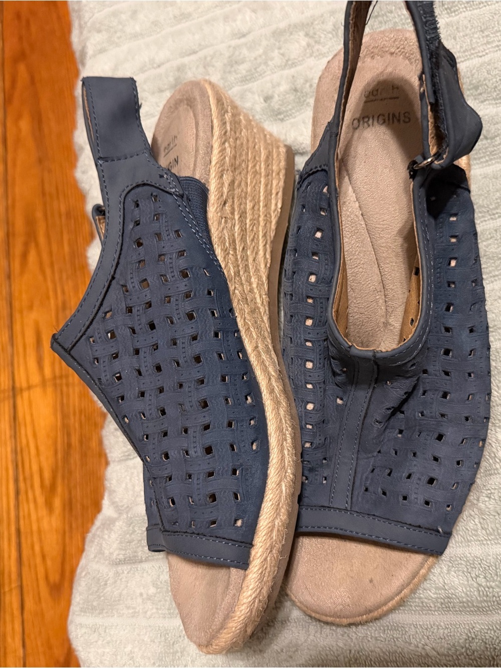 Earth Origins Navy Cutout Espadrille Wedges with Slingback